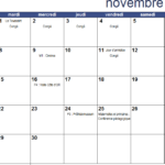 Calendrier du mois de Novembre 2016